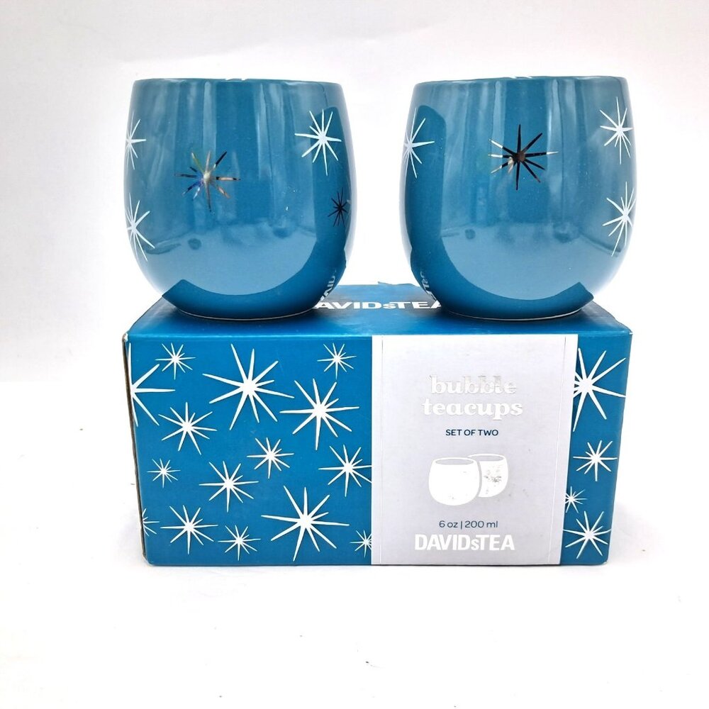 Davids Tea Night Sky Star Burst Ceramic Bubble Teacups-Set of 2-6 Ounces Each